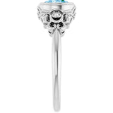 14K Gold Round Natural Swiss Blue Topaz & Natural Diamond Bezel-Set Accented Sculptural Ring - view 4
