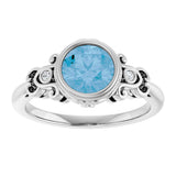 14K Gold Round Natural Swiss Blue Topaz & Natural Diamond Bezel-Set Accented Sculptural Ring - view 3