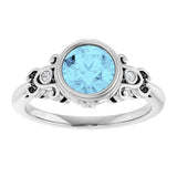 14K Gold Round Natural Aquamarine & Natural Diamond Bezel-Set Accented Sculptural Ring - White Gold - view 3