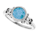 14K Gold Round Natural Swiss Blue Topaz & Natural Diamond Bezel-Set Accented Sculptural Ring - view 5