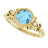 14K Gold Round Natural Aquamarine & Natural Diamond Bezel-Set Accented Sculptural Ring - Yellow Gold - view 5