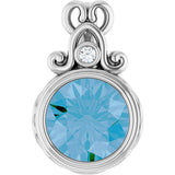 14K Gold Round Natural Swiss Blue Topaz & Natural Diamond Bezel-Set Accented Pendant – 0.02 CTW