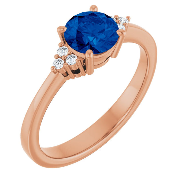 14K Gold Oval Lab-Grown Blue Sapphire & Lab-Grown Diamond Accented Ring – 6-8mm Stones - Rose Gold