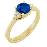 14K Gold Oval Lab-Grown Blue Sapphire & Lab-Grown Diamond Accented Ring – 6-8mm Stones - Yellow Gold