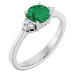 10K Gold Oval Lab-Grown Emerald & Lab-Grown Diamond Accented Ring – 6x4mm - White Gold