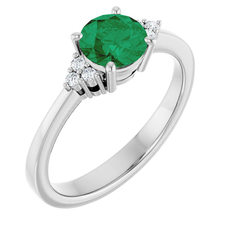 10K Gold Oval Lab-Grown Emerald & Lab-Grown Diamond Accented Ring – 6x4mm - White Gold