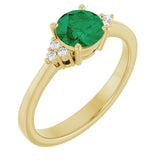 10K Gold Oval Lab-Grown Emerald & Lab-Grown Diamond Accented Ring – 6x4mm - Yellow Gold