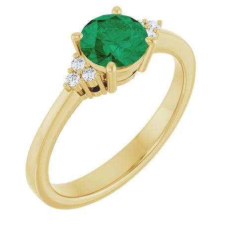 10K Gold Oval Lab-Grown Emerald & Lab-Grown Diamond Accented Ring – 6x4mm - Yellow Gold