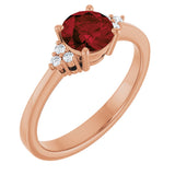 14K Gold Oval Natural Mozambique Garnet & Lab-Grown Diamond Accented Ring – 6x4mm - Rose Gold