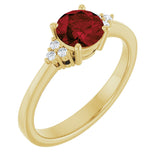 14K Gold Oval Natural Mozambique Garnet & Lab-Grown Diamond Accented Ring – 6x4mm - Yellow Gold