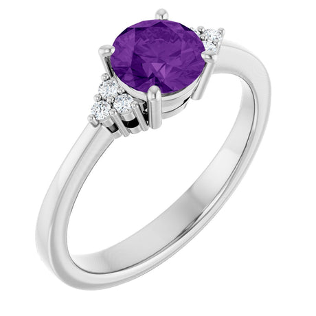 Platinum Oval Natural Amethyst & Lab-Grown Diamond Accented Ring – 6x4mm