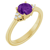 10K Gold Oval Natural Amethyst & Lab-Grown Diamond Accented Ring – 6x4mm - Yellow Gold