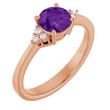 14K Gold Oval Natural Amethyst & Lab-Grown Diamond Accented Ring – 6x4mm - Rose Gold
