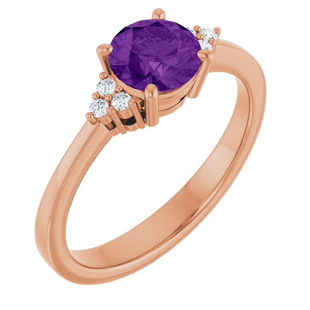 14K Gold Oval Natural Amethyst & Lab-Grown Diamond Accented Ring – 6x4mm - Rose Gold