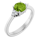 14K Gold Oval Natural Peridot & Lab-Grown Diamond Accented Ring – 6x4mm - White Gold
