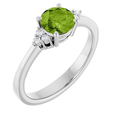 10K Gold Oval Natural Peridot & Lab-Grown Diamond Accented Ring – 6x4mm - White Gold
