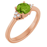 14K Gold Oval Natural Peridot & Lab-Grown Diamond Accented Ring – 6x4mm - Rose Gold