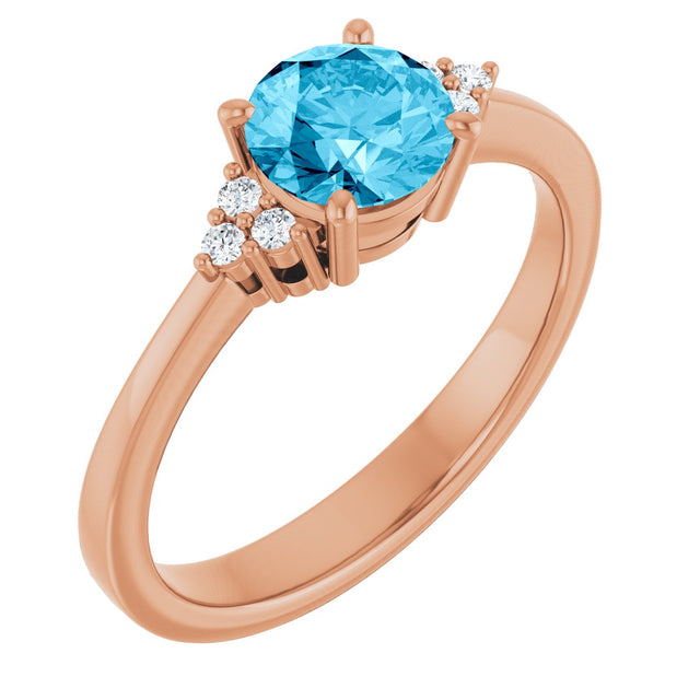 14K Gold Oval Lab-Grown Diamond Accented Ring - Rose Gold