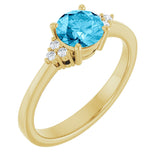 10K Gold Oval Lab-Grown Diamond Accented Ring - Yellow Gold