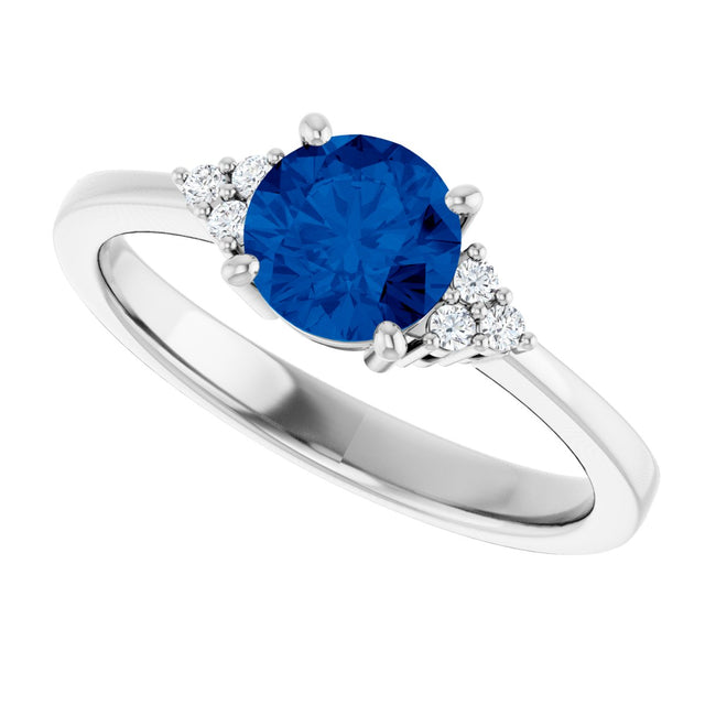 10K Gold Oval Lab-Grown Blue Sapphire & Lab-Grown Diamond Accented Ring – 6x4mm - White Gold - view 5
