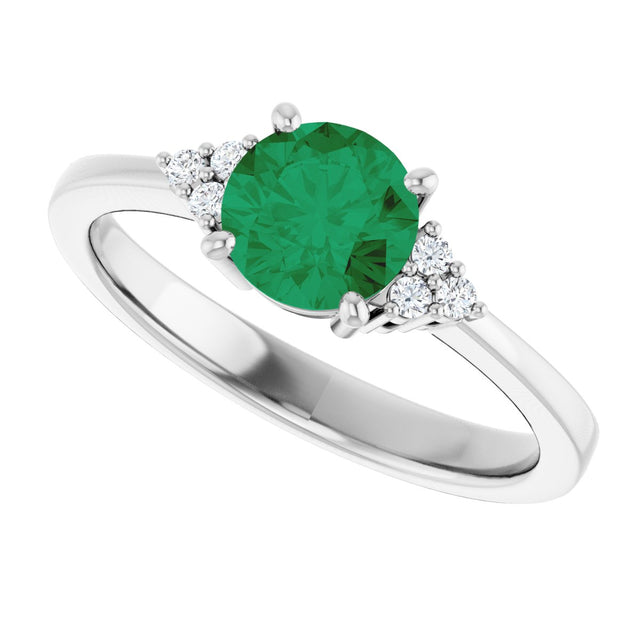 10K Gold Oval Lab-Grown Emerald & Lab-Grown Diamond Accented Ring – 6x4mm - White Gold - view 5