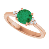 14K Gold Oval Lab-Grown Emerald & Lab-Grown Diamond Accented Ring – 6-8mm Stones - Rose Gold - view 5
