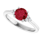 10K Gold Oval Lab-Grown Ruby & Lab-Grown Diamond Accented Ring – 6x4mm - White Gold - view 5