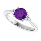 10K Gold Oval Natural Amethyst & Lab-Grown Diamond Accented Ring – 6x4mm - White Gold - view 5