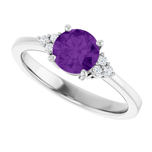 10K Gold Oval Natural Amethyst & Lab-Grown Diamond Accented Ring – 6x4mm - White Gold - view 5