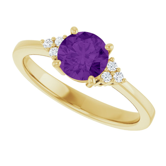 10K Gold Oval Natural Amethyst & Lab-Grown Diamond Accented Ring – 6x4mm - Yellow Gold - view 5