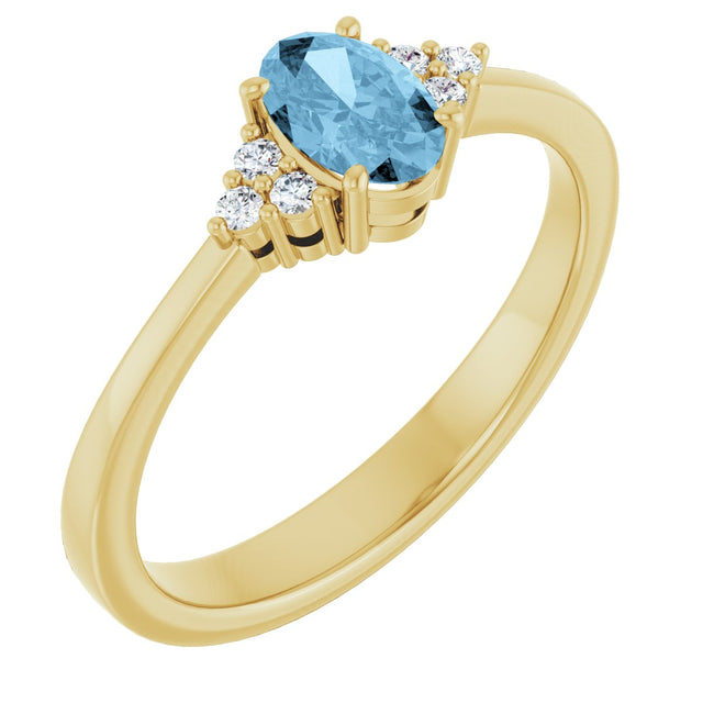 10K Gold Oval Natural Sky Blue Topaz & Lab-Grown Diamond Accented Ring – 6x4mm - Yellow Gold