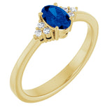 14K Gold Oval Lab-Grown Blue Sapphire & Lab-Grown Diamond Accented Ring – 6-8mm Stones - Yellow Gold