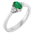 10K Gold Oval Lab-Grown Emerald & Lab-Grown Diamond Accented Ring – 6x4mm - White Gold