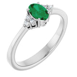 14K Gold Oval Lab-Grown Emerald & Lab-Grown Diamond Accented Ring – 6-8mm Stones - White Gold