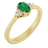 10K Gold Oval Lab-Grown Emerald & Lab-Grown Diamond Accented Ring – 6x4mm - Yellow Gold