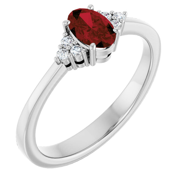 10K Gold Oval Natural Mozambique Garnet & Lab-Grown Diamond Accented Ring – 6x4mm - White Gold