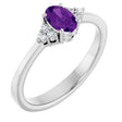 Platinum Oval Natural Amethyst & Lab-Grown Diamond Accented Ring – 6x4mm