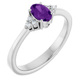 10K Gold Oval Natural Amethyst & Lab-Grown Diamond Accented Ring – 6x4mm - White Gold
