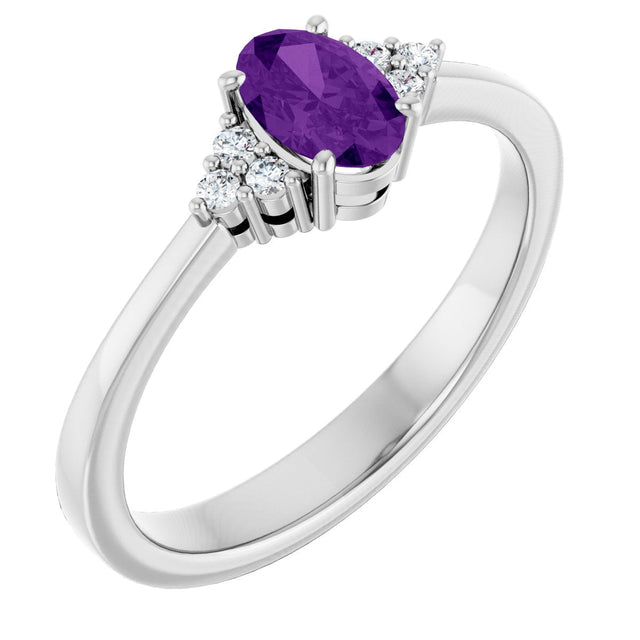 10K Gold Oval Natural Amethyst & Lab-Grown Diamond Accented Ring – 6x4mm - White Gold