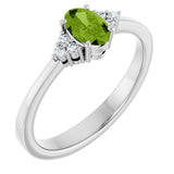 Platinum Oval Natural Peridot & Lab-Grown Diamond Accented Ring – 6x4mm