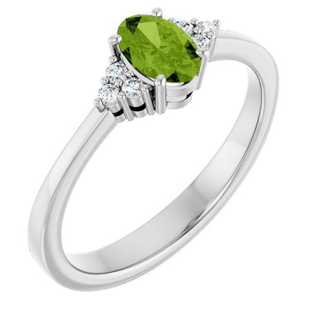 Platinum Oval Natural Peridot & Lab-Grown Diamond Accented Ring – 6x4mm