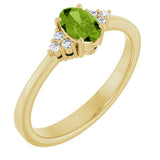 14K Gold Oval Natural Peridot & Lab-Grown Diamond Accented Ring – 6x4mm - Yellow Gold