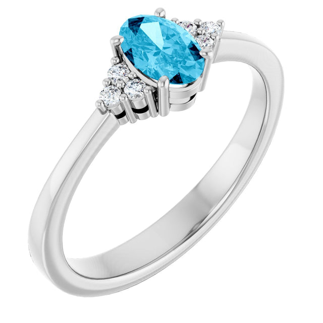10K Gold Oval Lab-Grown Diamond Accented Ring - White Gold