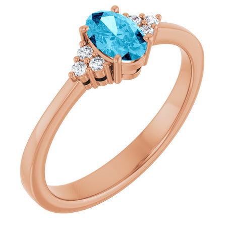 14K Gold Oval Lab-Grown Diamond Accented Ring - Rose Gold
