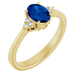 10K Gold Oval Lab-Grown Blue Sapphire & Lab-Grown Diamond Accented Ring – 6x4mm - Yellow Gold