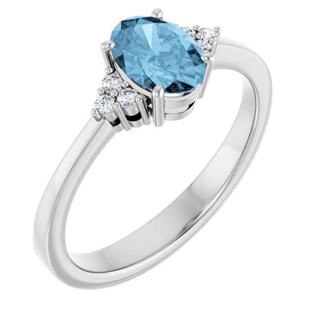 Platinum Oval Natural Sky Blue Topaz & Lab-Grown Diamond Accented Ring – 6x4mm