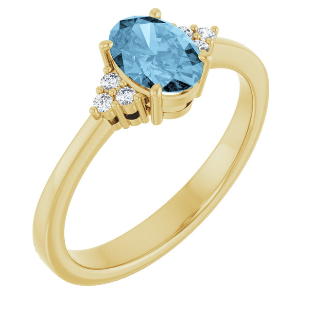14K Gold Oval Natural Sky Blue Topaz & Lab-Grown Diamond Accented Ring – 6x4mm - Yellow Gold