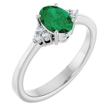 10K Gold Oval Lab-Grown Emerald & Lab-Grown Diamond Accented Ring – 6x4mm - White Gold