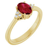 10K Gold Oval Lab-Grown Ruby & Lab-Grown Diamond Accented Ring – 6x4mm - Yellow Gold