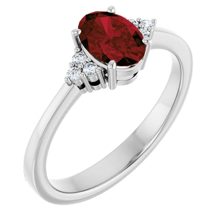 Platinum Oval Natural Mozambique Garnet & Lab-Grown Diamond Accented Ring – 6x4mm